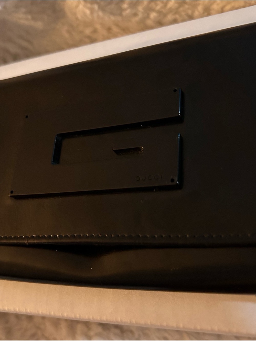 Gucci Black Leather Clutch with Glossy Plaque